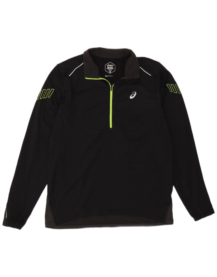 Asics Hombre Zip Neck Pullover Chándal Top Grande Negro Colorblock