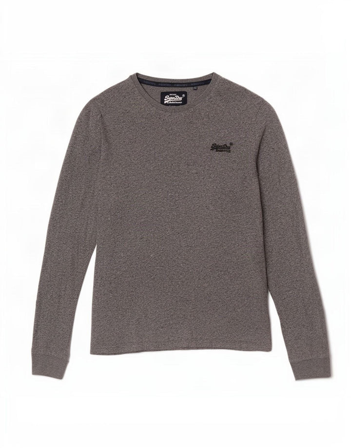 Superdry Hombre Top De Manga Larga De Algodón Moteado Gris Medio
