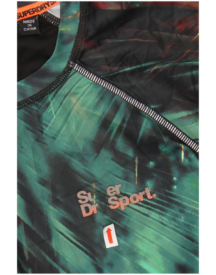 SUPERDRY Hombre Active Camiseta Top Verde Medio Geométrico