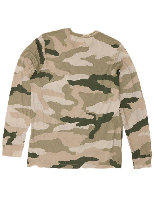 Nike Camiseta gráfica de manga larga para hombre, tamaño grande, caqui, camuflaje, algodón