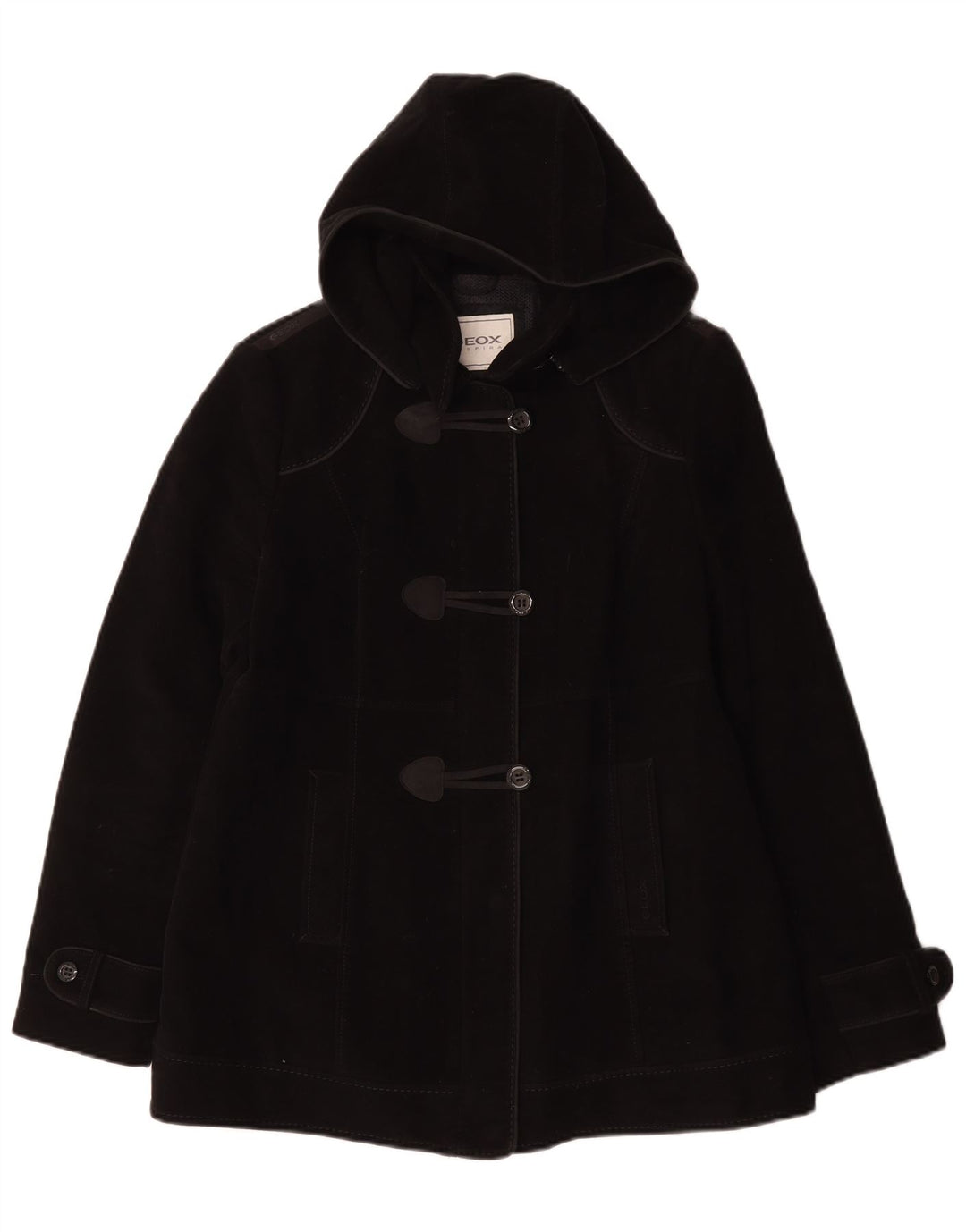 GEOX Mujer Respira Duffle Coat UK 12 Mediano Algodón Negro