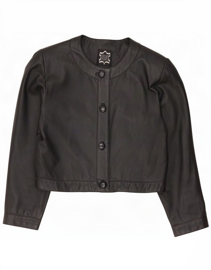 Vintage mujer de gran tamaño cuero Bolero chaqueta IT 40 pequeño negro