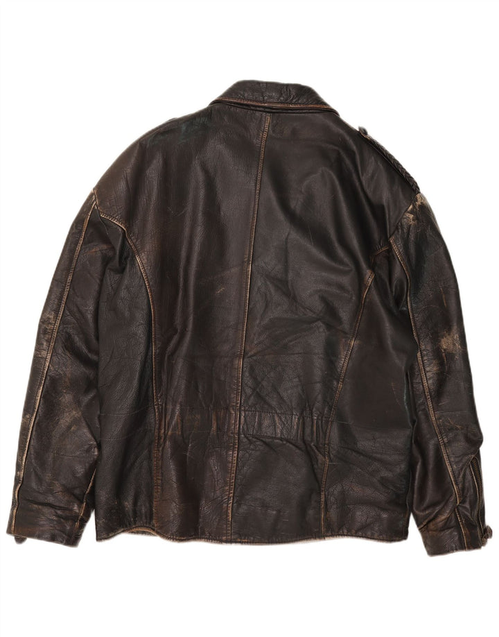 American Basics Chaqueta motera de cuero para hombre UK 40 Large Brown