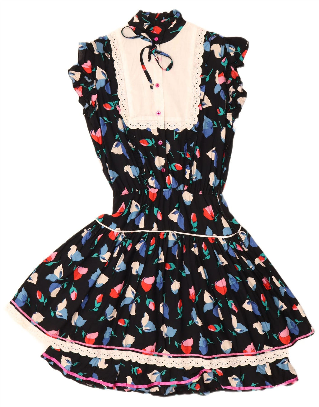Vintage mujer vestido de té Reino Unido 12 medio negro floral