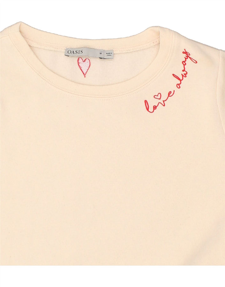 OASIS Womens Graphic Sweatshirt Jumper UK 14 Medium Off White Viscose | Vintage Oasis | Thrift | Second-Hand Oasis | Used Clothing | Messina Hembry 