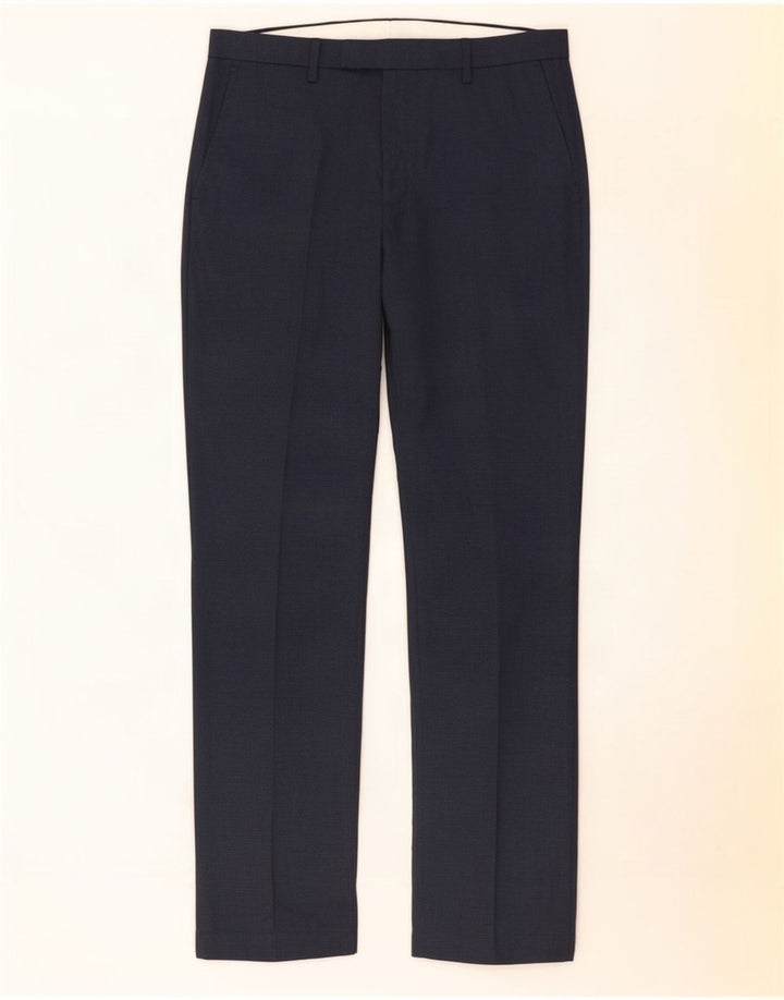 Marks & Spencer Pantalón de traje regular para hombre W34 L30 Poliéster azul marino
