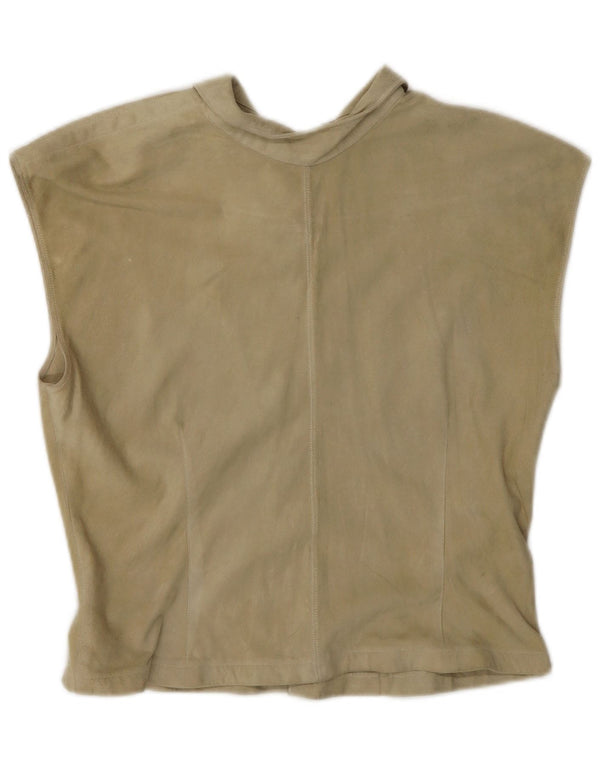Vintage mujer ante blusa Top Reino Unido 10 Pequeño Beige