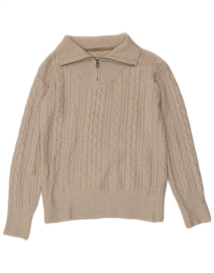 FAT FACE Suéter tipo jersey con cuello y cremallera para mujer UK 40 Medium Off White Nylon