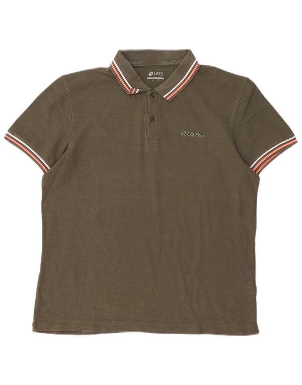 Lotto Mens Life's Polo Shirt Large Khaki Striped Cotton