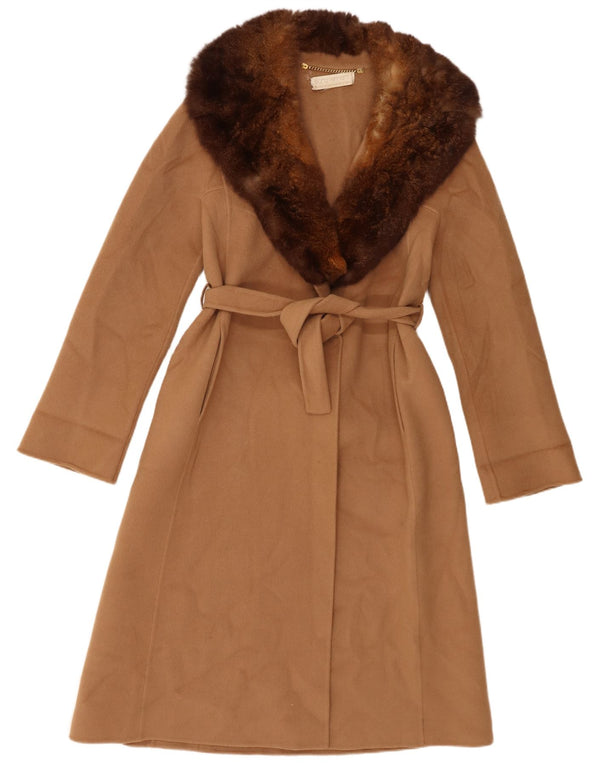 Vintage mujer abrigo Reino Unido 6 XS marrón