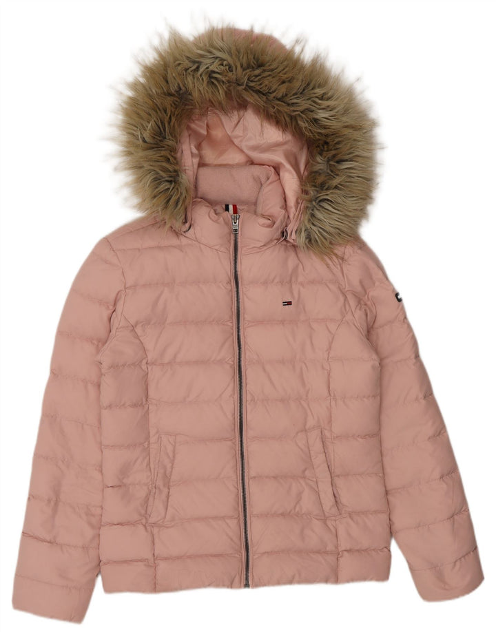 Tommy Hilfiger Chaqueta acolchada con capucha para mujer UK 10 Small Pink Poliéster
