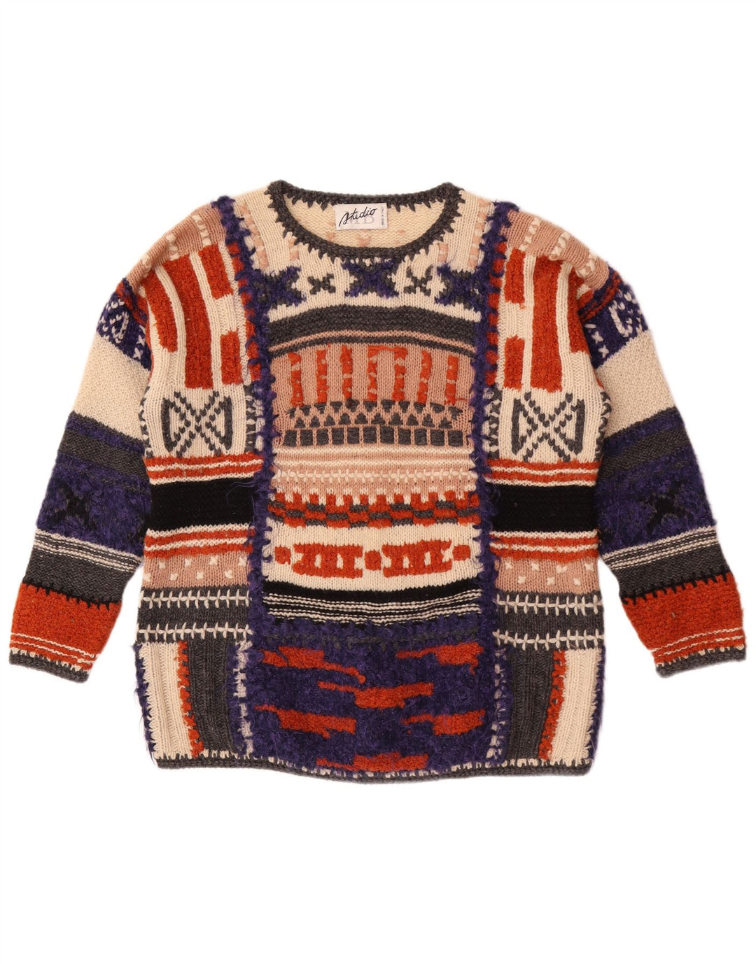 Studio MB - Jersey de cuello redondo para mujer, talla 40, talla grande, multicolor, retro