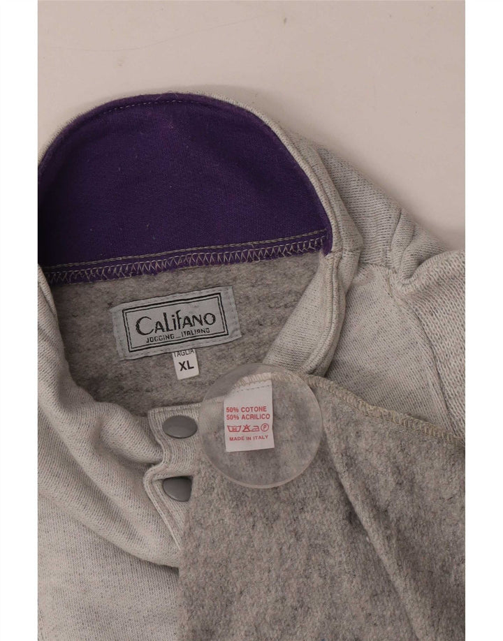 Vintage hombres botón cuello sudadera jumper XL gris algodón retro