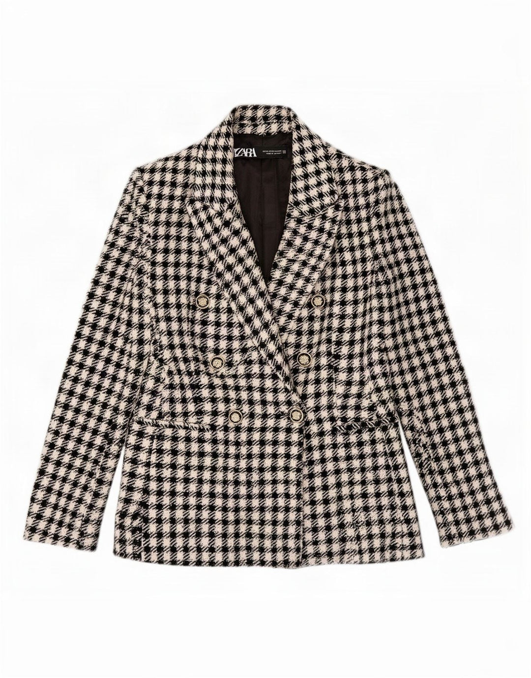Zara Chaqueta tipo blazer con doble botonadura para mujer UK 6 XS Poliéster a cuadros negro