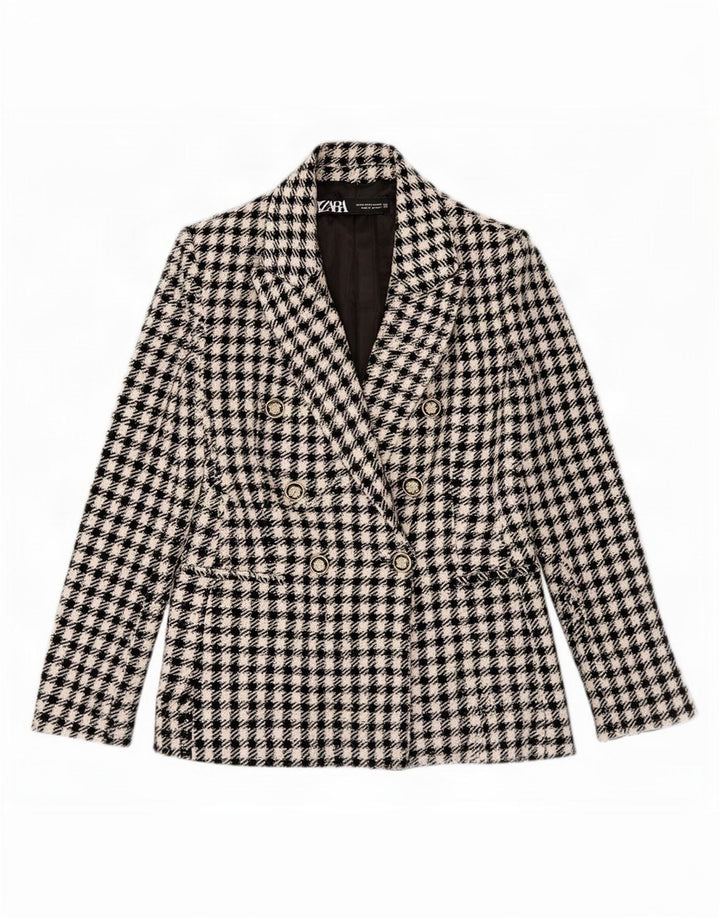 Zara Chaqueta tipo blazer con doble botonadura para mujer UK 6 XS Poliéster a cuadros negro