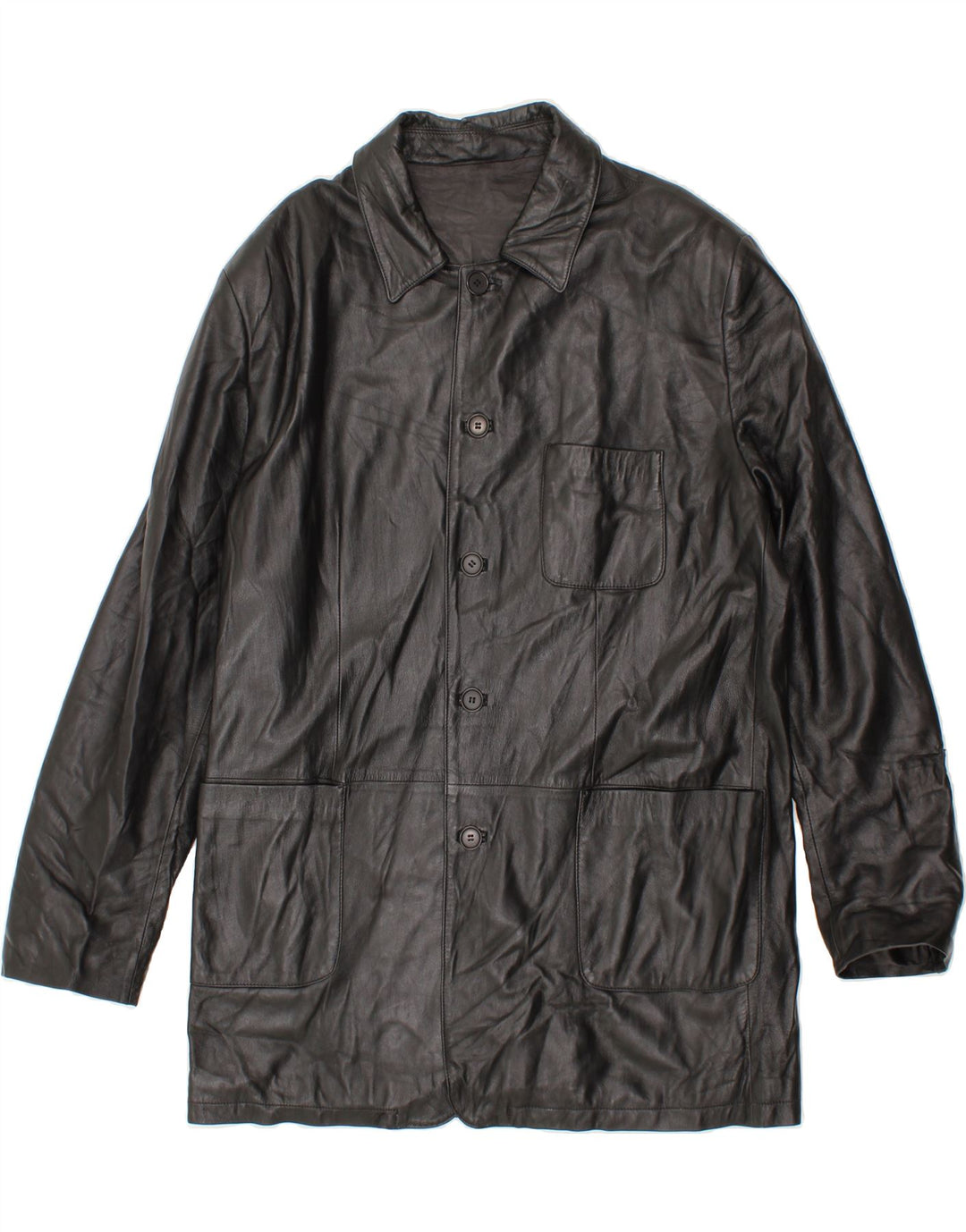 VINTAGE Abrigo de cuero para hombre IT 56 3XL Cuero negro