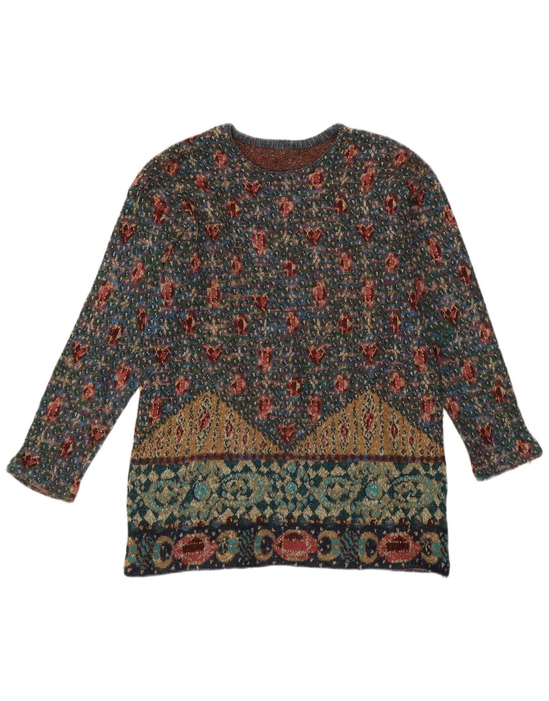 Vintage mujer cuello redondo jersey suéter Reino Unido 14 medio multicolor