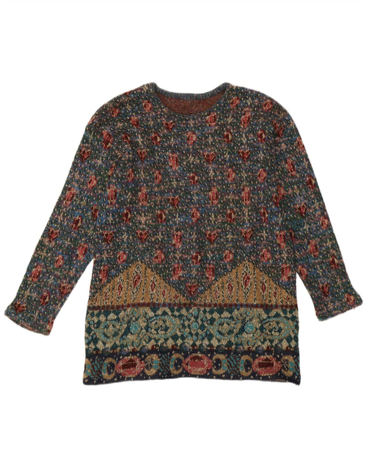 Vintage mujer cuello redondo jersey suéter Reino Unido 14 medio multicolor