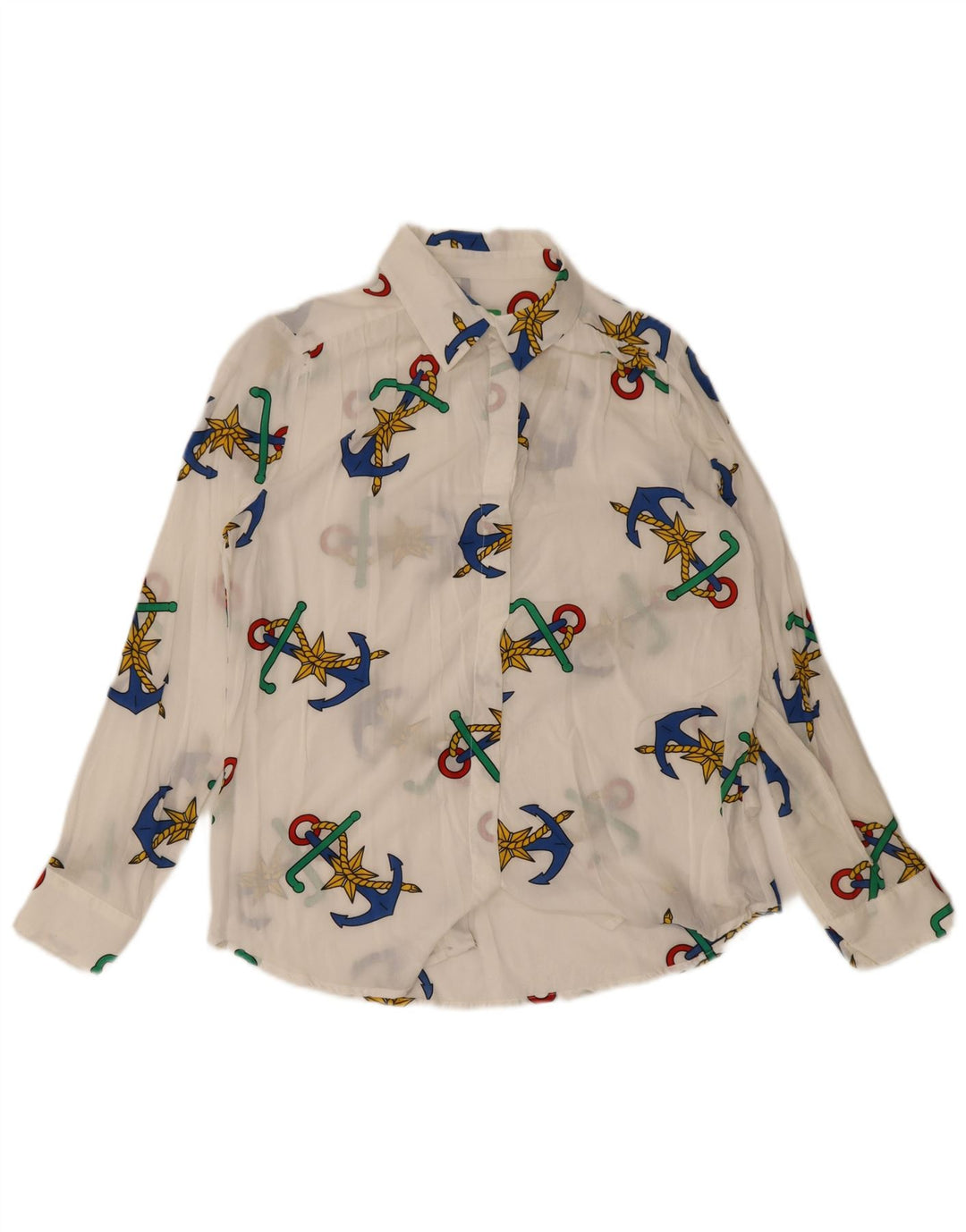 Benetton Camisa Con Estampado Abstracto Para Mujer UK 46 Large Blanco Modal