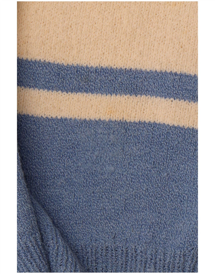 VINTAGE Suéter tipo jersey con cuello en V para hombre Bloque de color azul grande