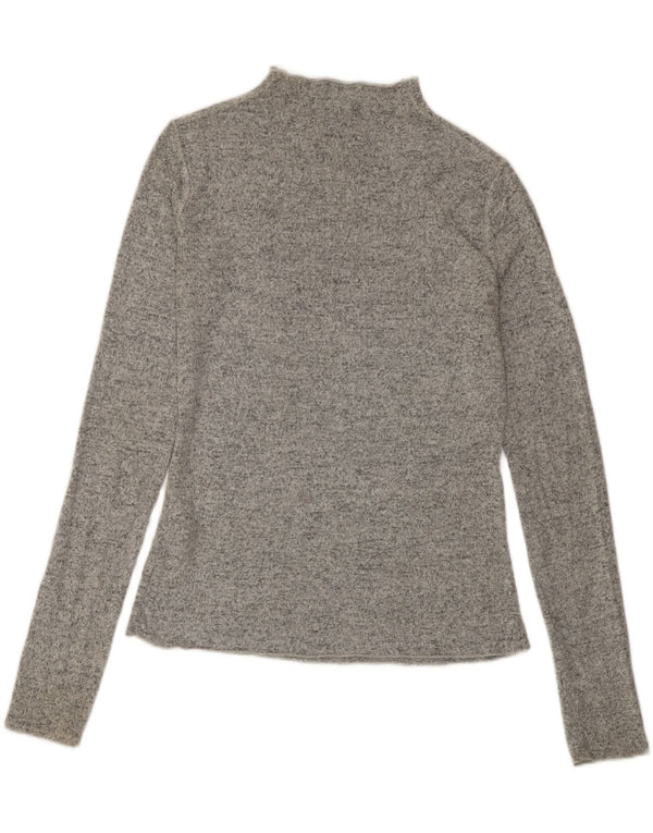 Zara Mujer Top Manga Larga UK 40 Small Gris Viscosa Moteada