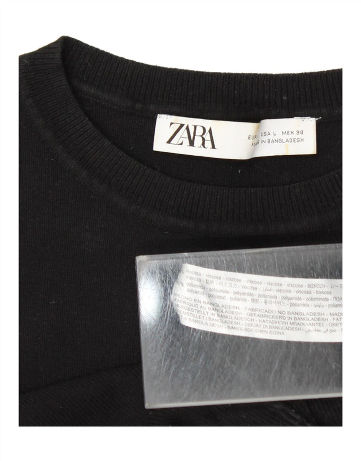 Zara Mujer Crop Vest Top UK 44 Large Viscosa Negra