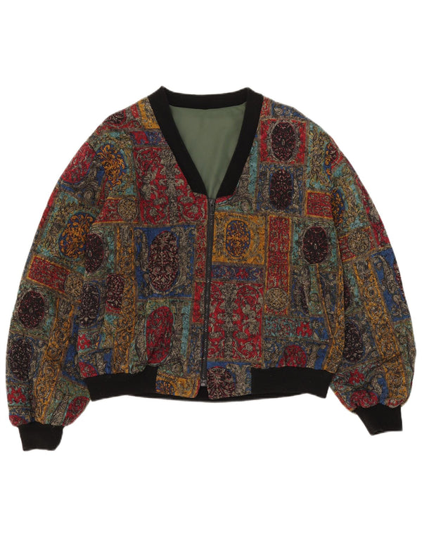 Vintage mujer bomber chaqueta Reino Unido 16 grande multicolor geométrico