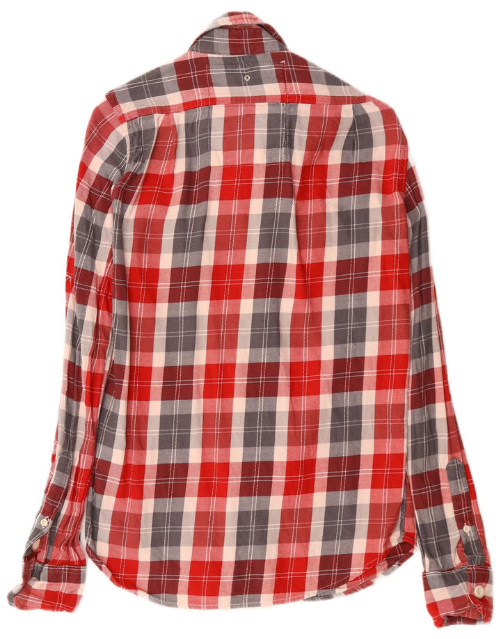 SUPERDRY Hombre Camisa De Franela De Algodón A Cuadros Rojos Pequeños