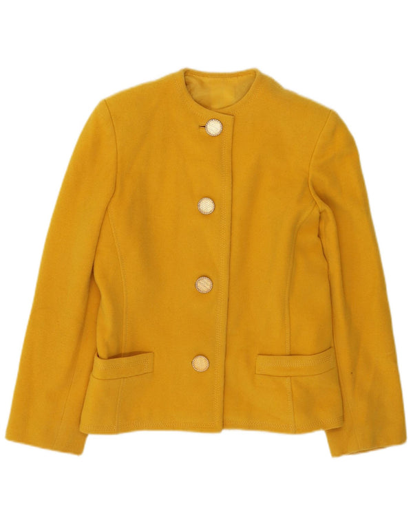 Vintage mujer 4 botones Blazer chaqueta Reino Unido 10 pequeño amarillo