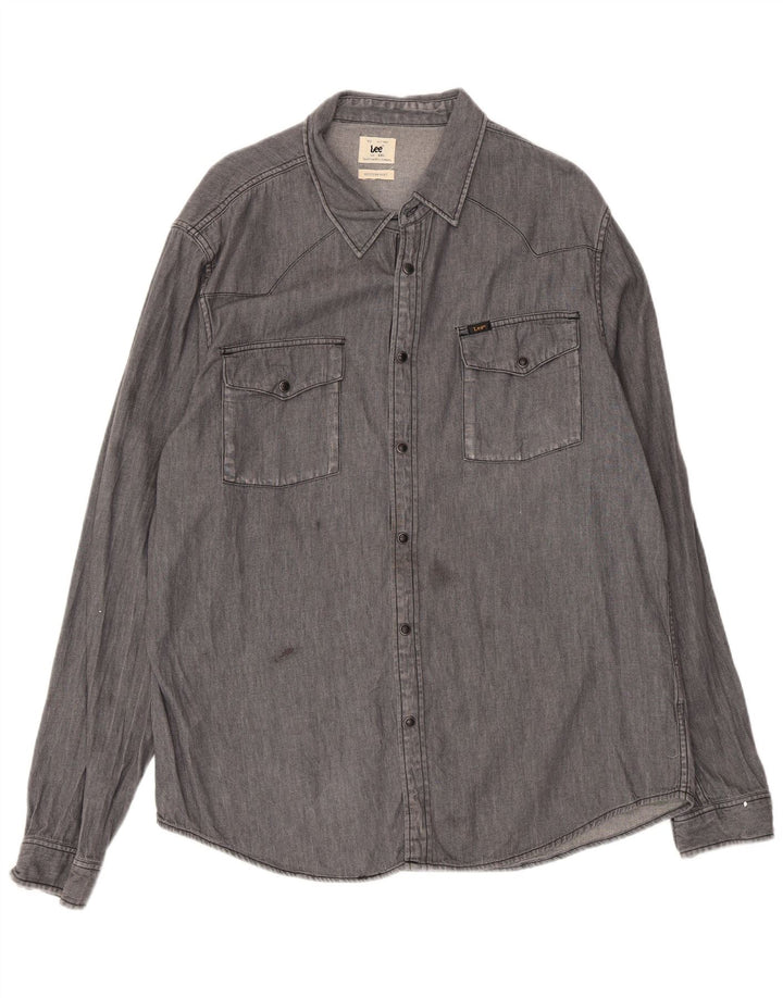 Lee - Camisa vaquera utilitaria para hombre, talla 2XL, algodón gris