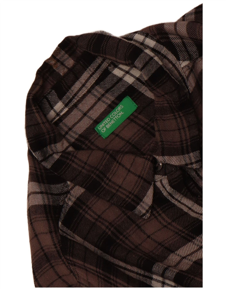 Benetton Camisa De Franela Mujer ES 44 Large Marrón A Cuadros