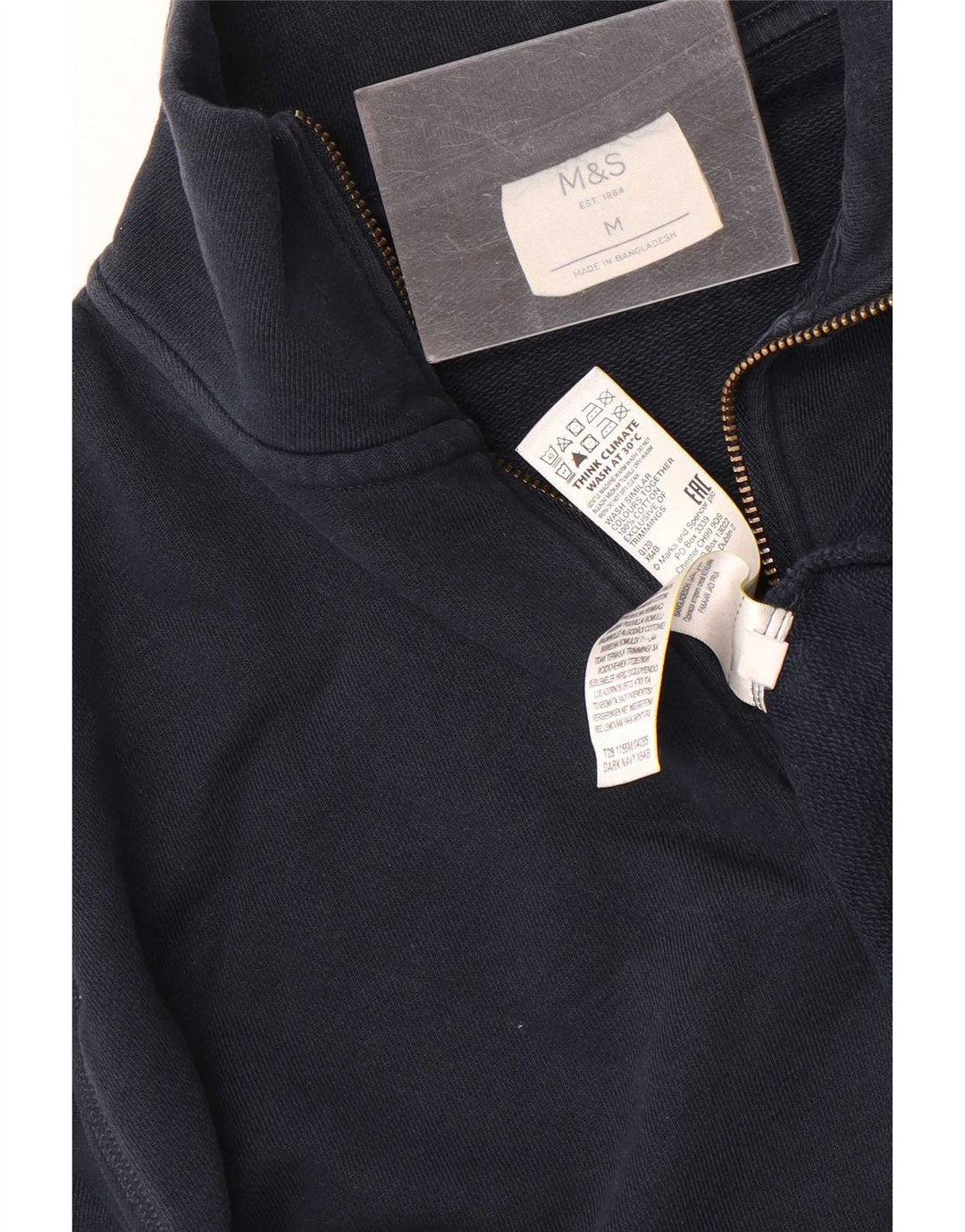 Marks & Spencer - Sudadera con cuello y cremallera para hombre, jersey de algodón azul marino mediano