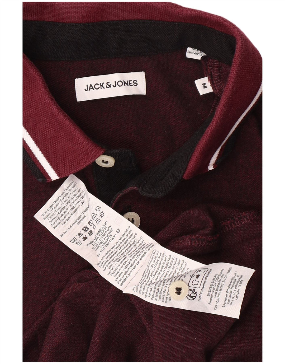 Jack & Jones Polo de manga corta para hombre de algodón burdeos medio clásico