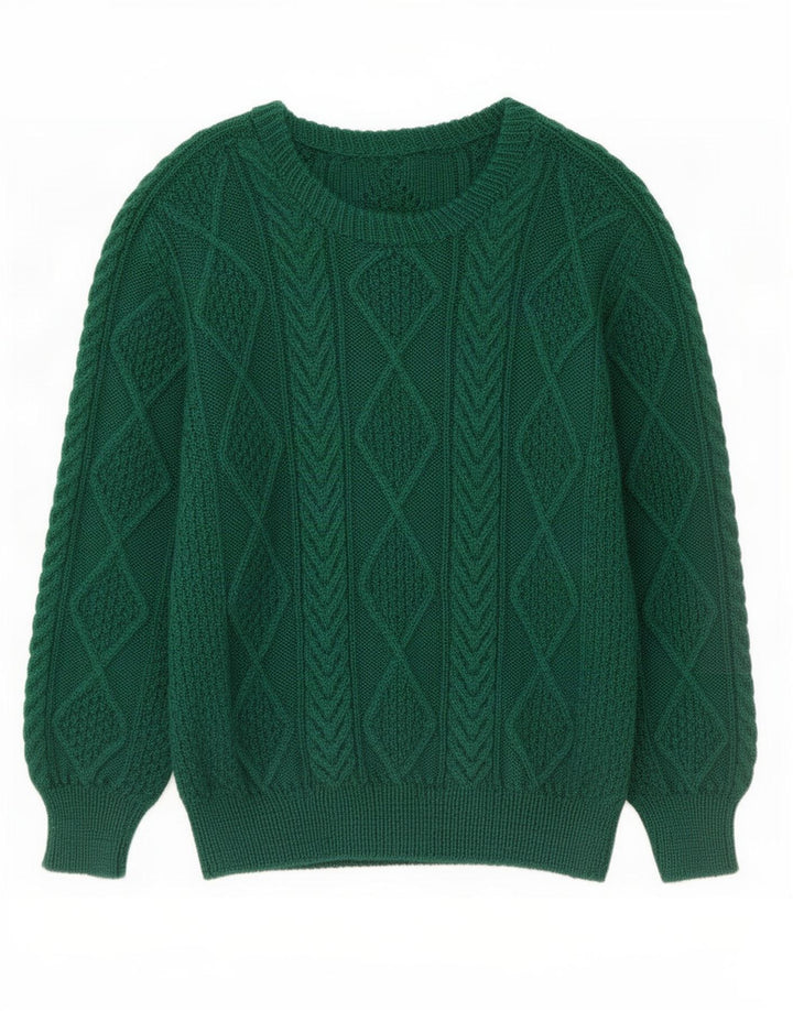 Vintage hombres cuello redondo jersey suéter medio verde