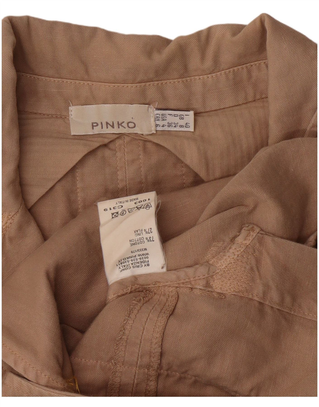 PINKO Chaqueta tipo blazer de 2 botones para mujer UK 8 Small Beige Cotton