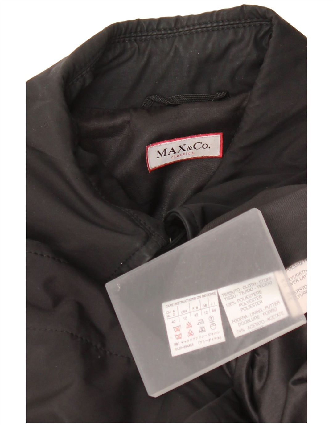 Max & Co. Gabardina para mujer UK 42 Poliéster negro mediano
