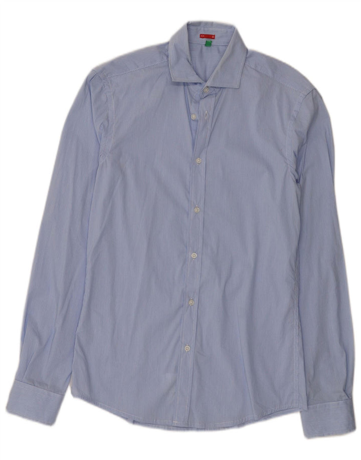Benetton Hombre Camisa Slim De Algodón A Rayas Azul Pequeño