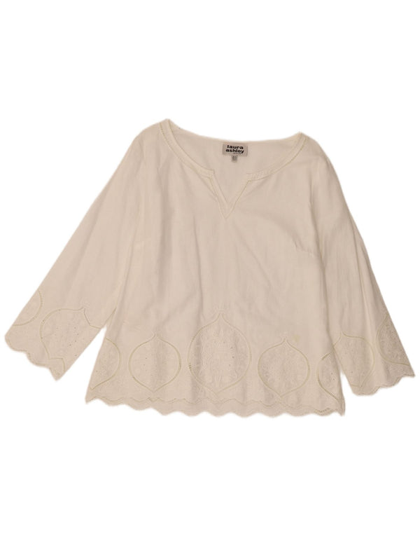 Laura Ashley Top para Mujer Manga 3/4 UK 46 Grande Lino Paisley Blanco