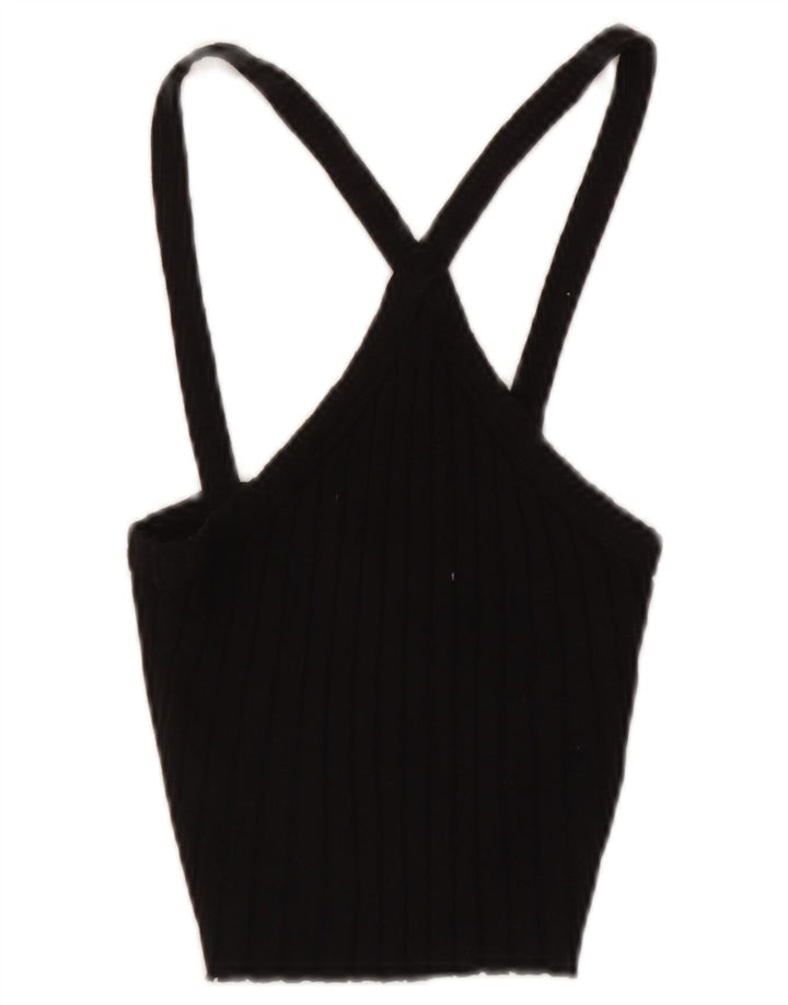 Zara Mujer Crop Halter Top UK 8 Small Algodón Negro