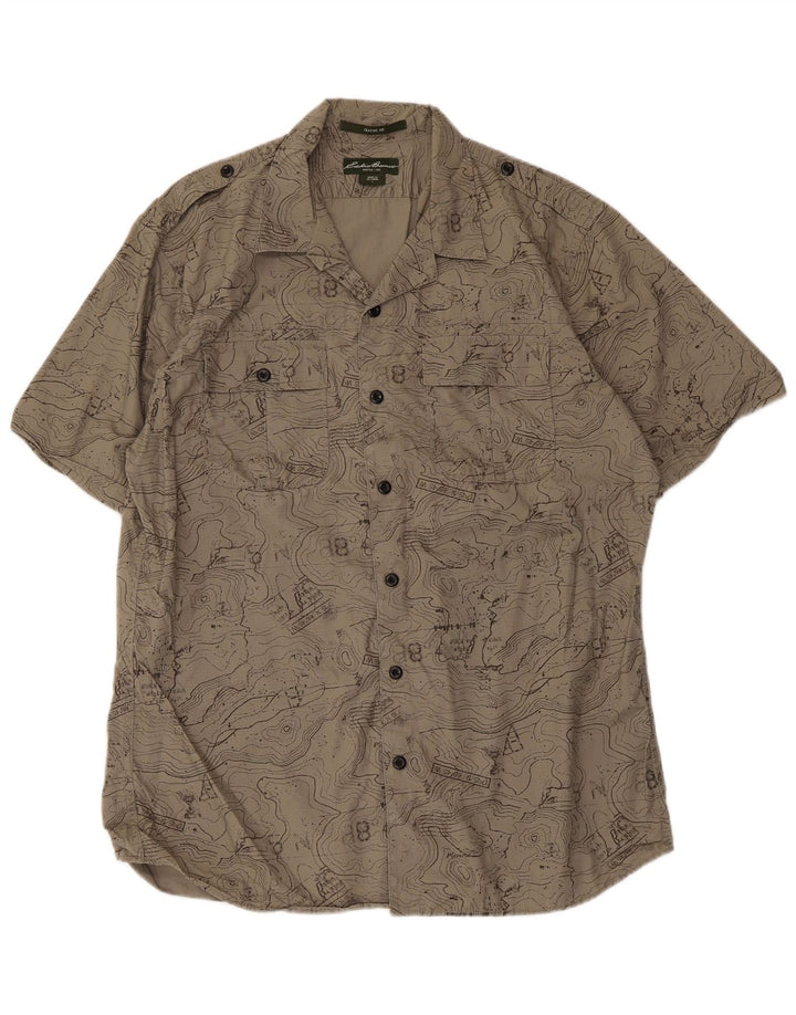 Eddie Bauer Camisa de corte clásico con estampado abstracto para hombre, tamaño grande, algodón beige