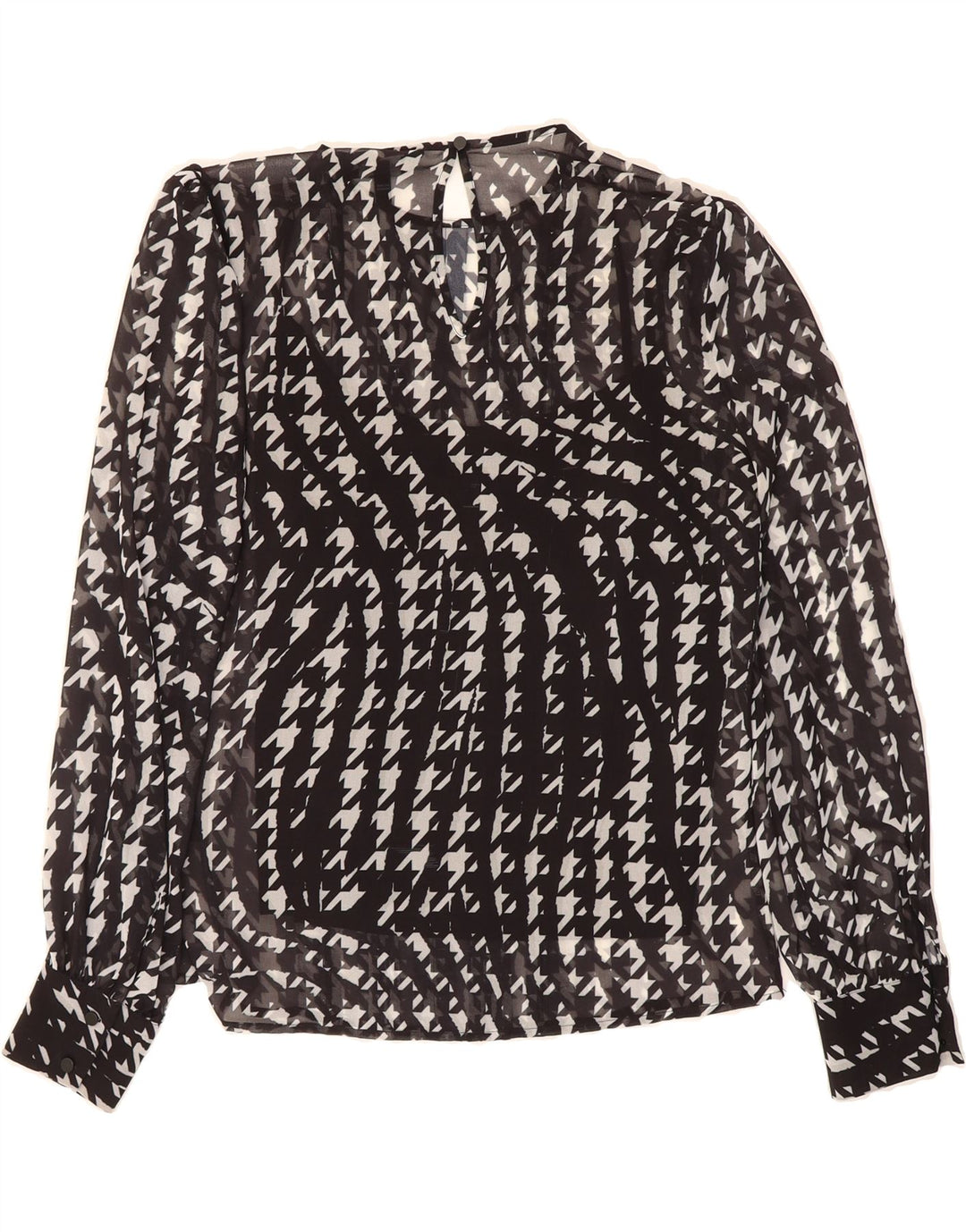 KAREN MILLEN Womens Blouse Top UK 12 Medium  Black Houndstooth Vintage Karen Millen and Second-Hand Karen Millen from Messina Hembry 