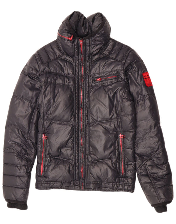 Diesel Chaqueta acolchada con capucha para hombre UK 36 Small Black Nylon Winter