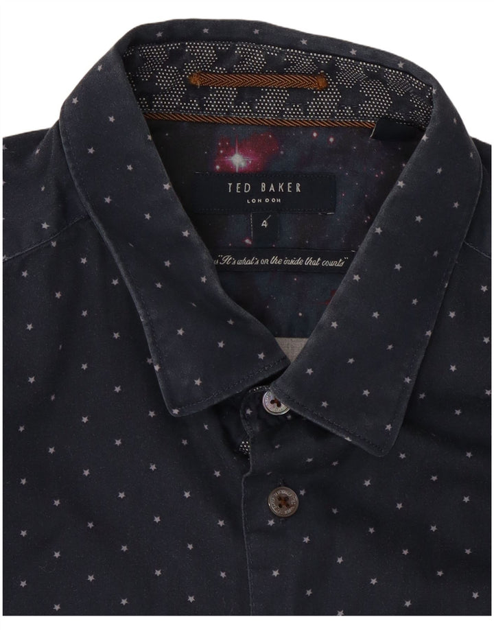 Ted Baker - Camisa con estampado abstracto para hombre, talla 4, algodón azul marino grande