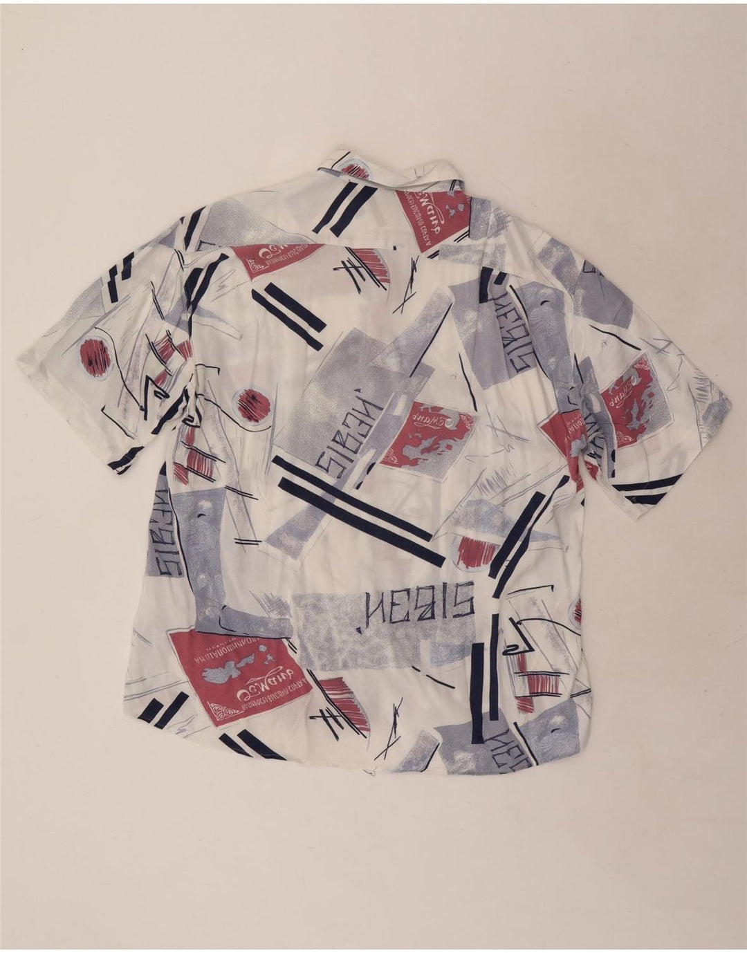 Camisa Vintage Hombre Manga Corta XL Geométrica Multicolor