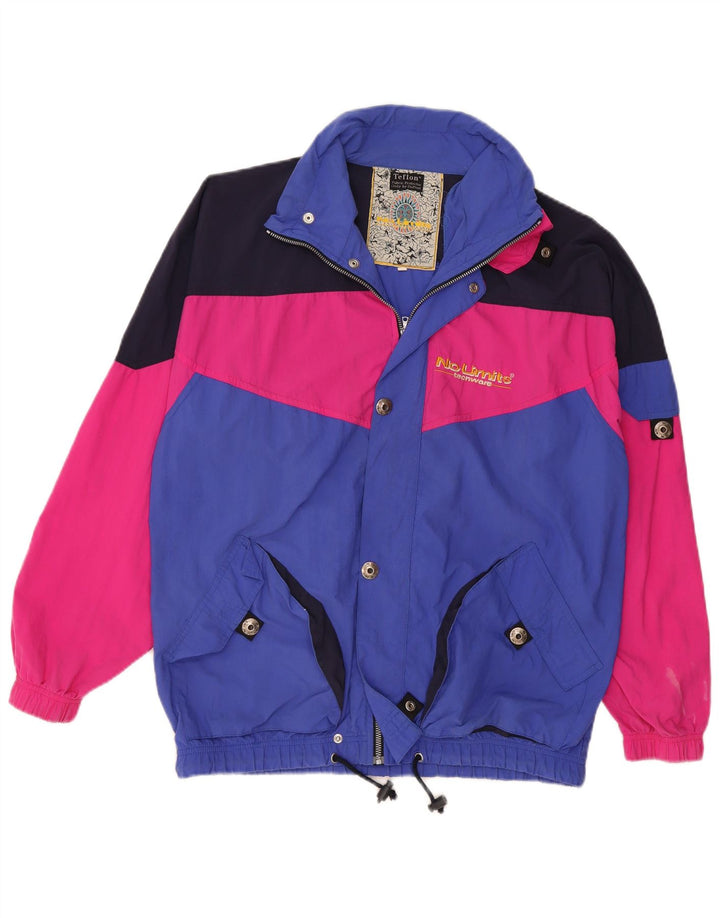 Vintage hombres cortavientos chaqueta Reino Unido 38 azul medio colorblock poliamida