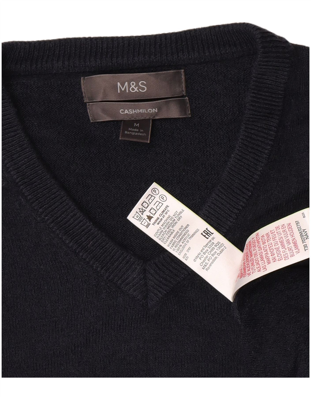 Marks & Spencer Suéter con cuello en V para hombre Acrílico azul marino mediano