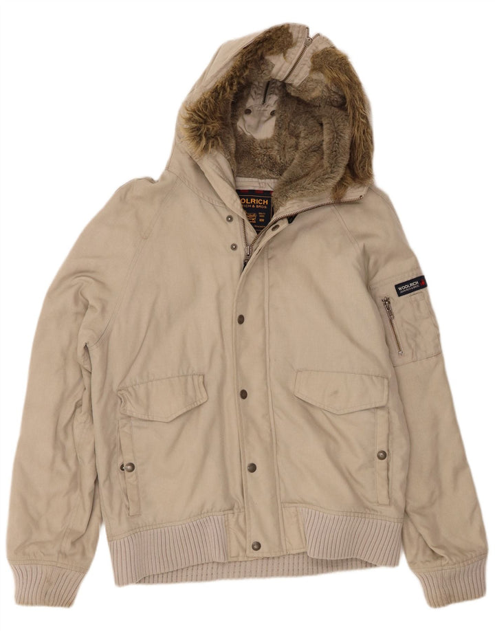 Woolrich Chaqueta bomber con capucha para hombre UK 38 Medium Beige Nylon