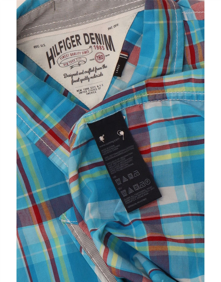 Camisa Tommy Hilfiger para hombre de algodón a cuadros azules grandes
