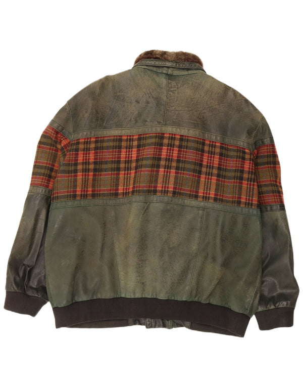 Vintage chaqueta de cuero para hombre Reino Unido 46 3XL cuero de cheque verde