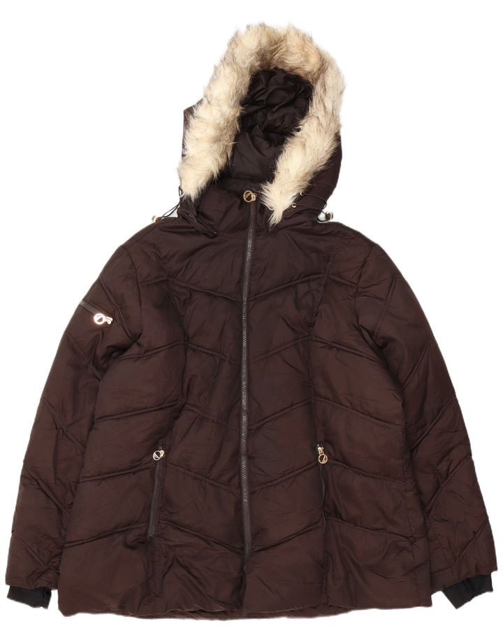 Nautica Chaqueta acolchada con capucha para mujer UK 20 2XL Marrón Poliéster